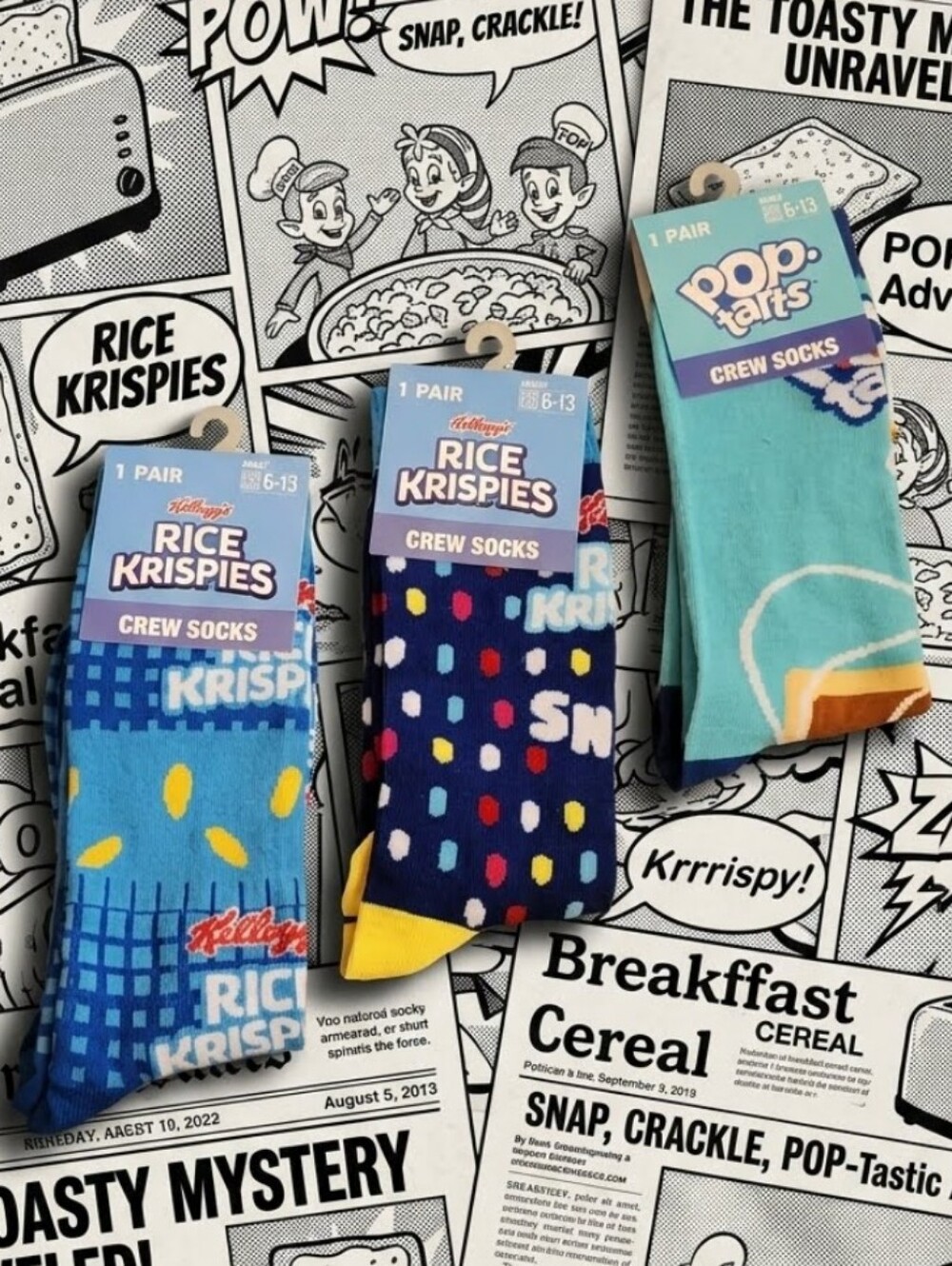 3 Breakfast Themed Crew Socks